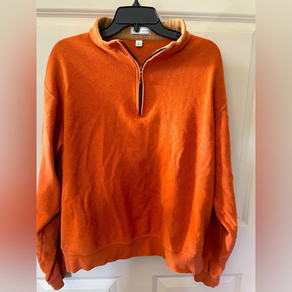 Peter Millar Orange Long Sleeve 100% Cotton Quarter Zip Pullover Size XL